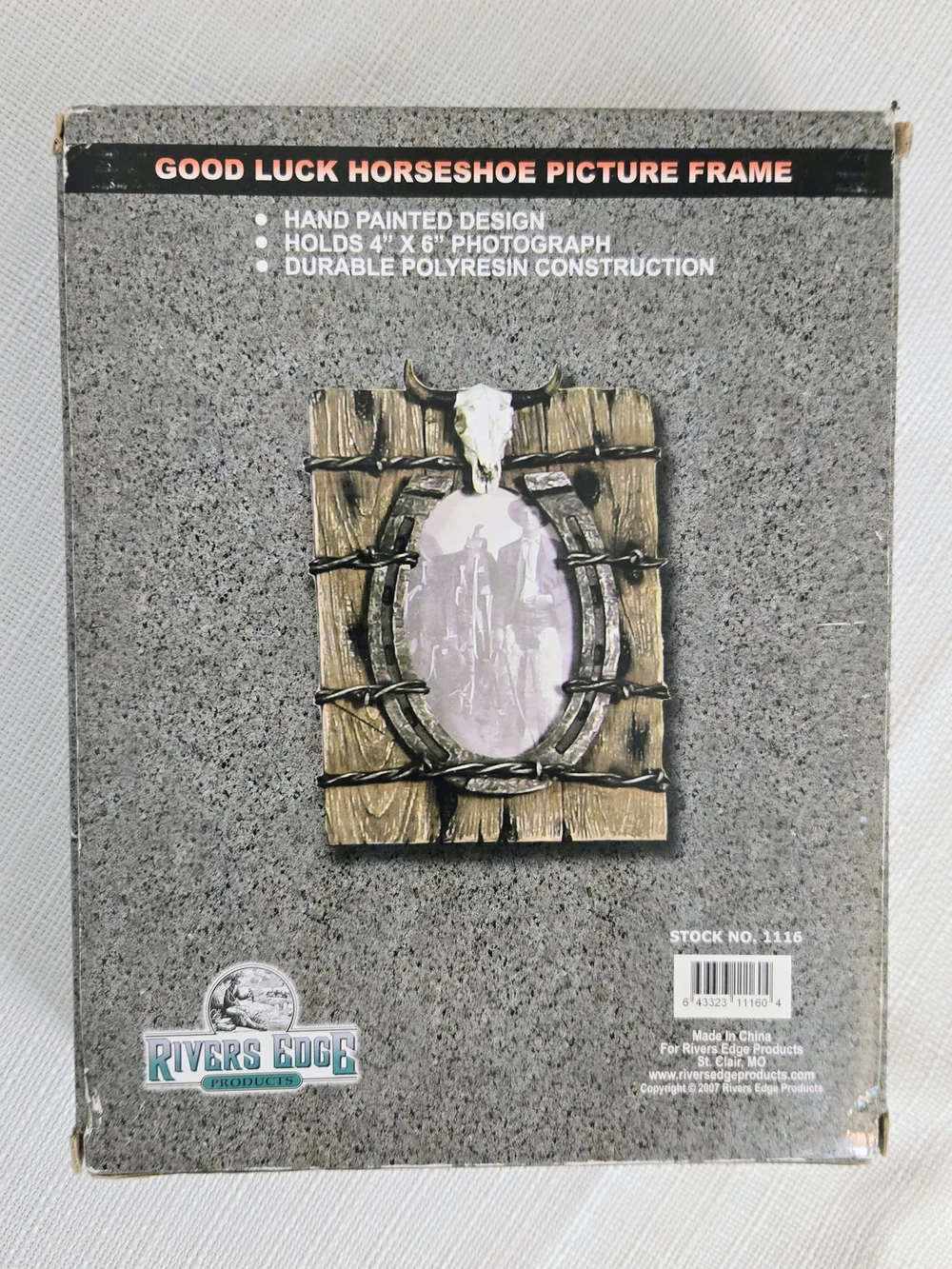 Good Luck Horseshoe Picture Frame Barb Wire Skull Rustic Weathered Look Western